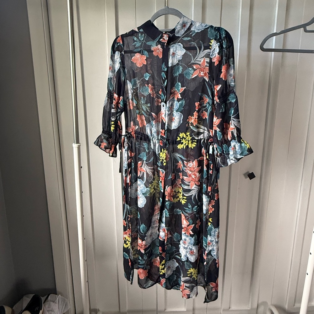 Zara Black Floral Long Sleeve Top